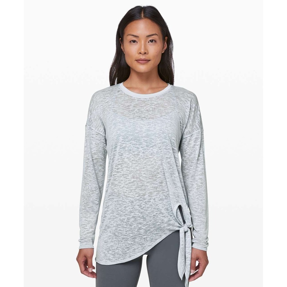 Lululemon Tie Your Practice Top Blue Gray Burnout Long Sleeve Shirt Yoga Size 4